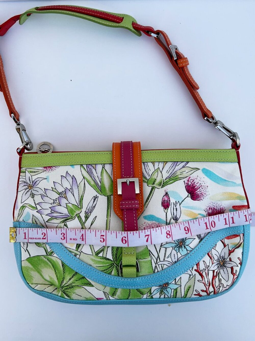 LONGCHAMP Y2K Floral Canvas Baguette Shoulder Bag Colorful Leather Trim - Picture 6 of 8